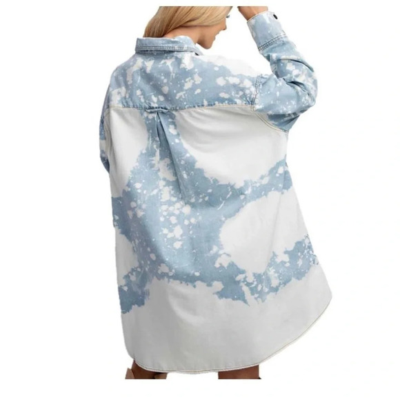 EASEL Long Sleeve Oversized Washed Denim Shirt Dress / Jacket sz S - Picture 2 of 15